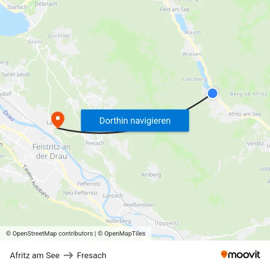 Afritz am See to Fresach map