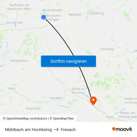 Mühlbach am Hochkönig to Fresach map