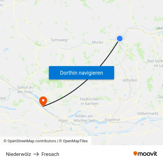Niederwölz to Fresach map