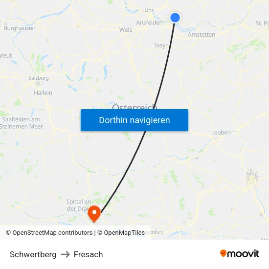Schwertberg to Fresach map