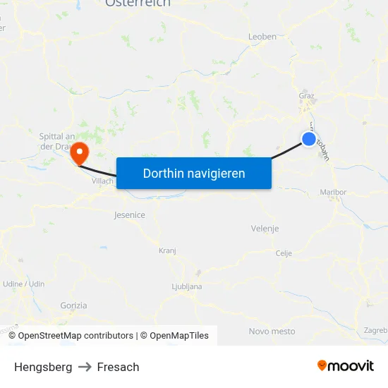 Hengsberg to Fresach map