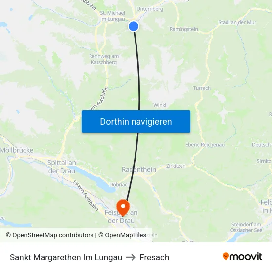 Sankt Margarethen Im Lungau to Fresach map