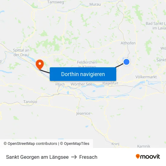 Sankt Georgen am Längsee to Fresach map
