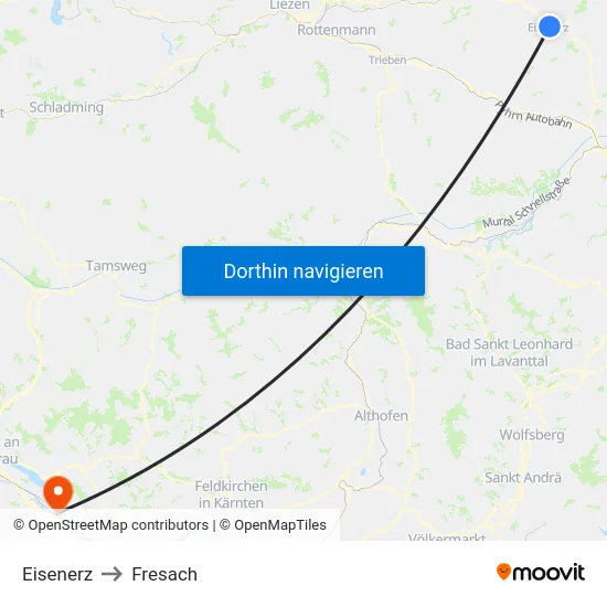 Eisenerz to Fresach map