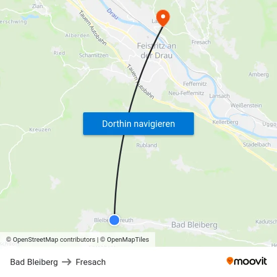 Bad Bleiberg to Fresach map