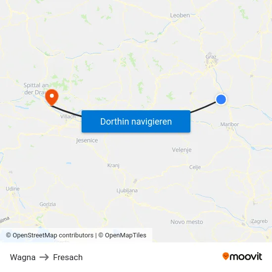 Wagna to Fresach map