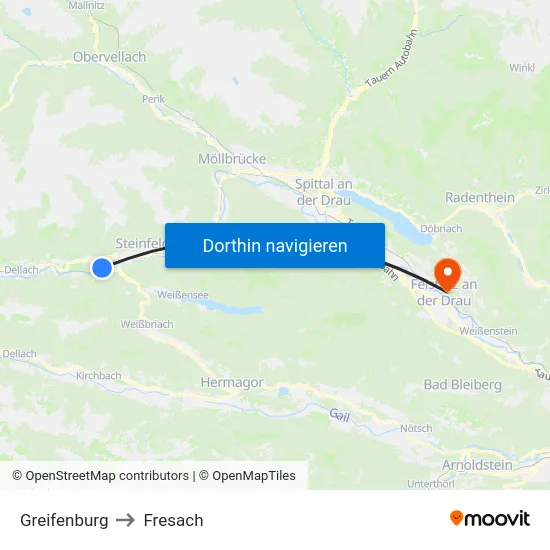 Greifenburg to Fresach map
