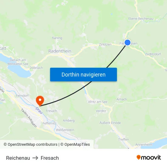 Reichenau to Fresach map