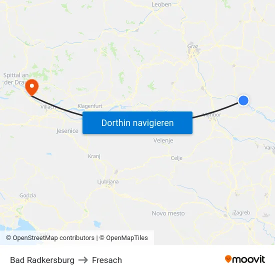 Bad Radkersburg to Fresach map