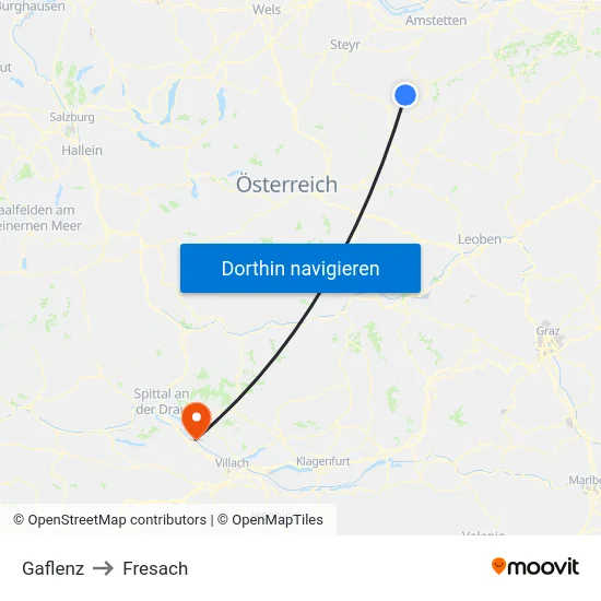 Gaflenz to Fresach map