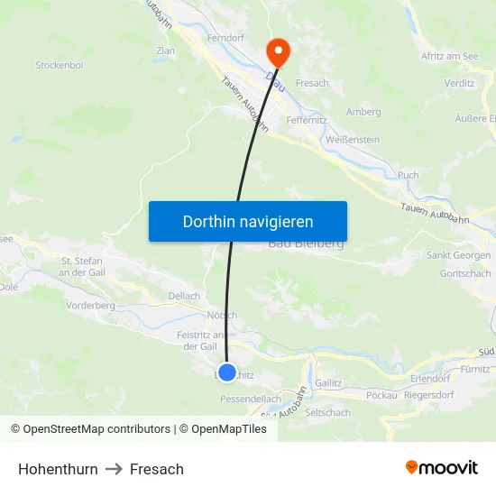 Hohenthurn to Fresach map