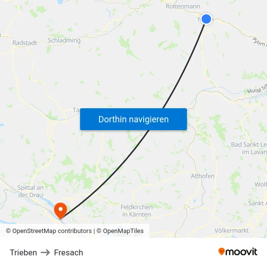 Trieben to Fresach map