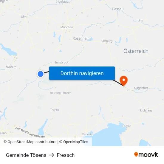Gemeinde Tösens to Fresach map