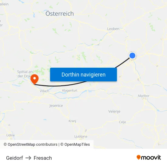 Geidorf to Fresach map
