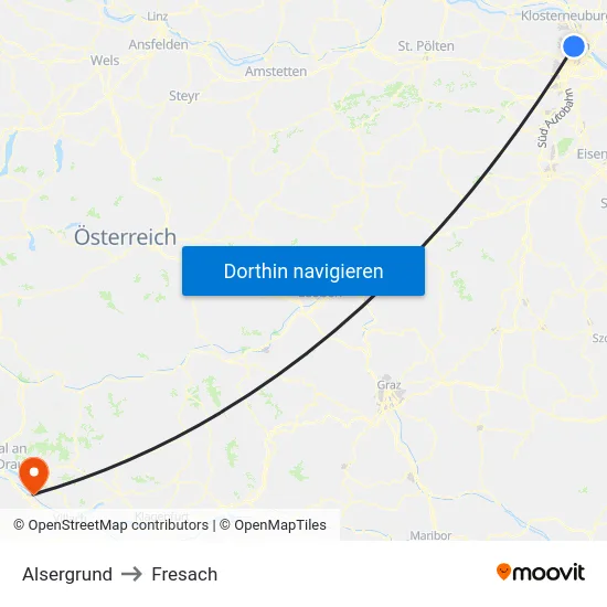 Alsergrund to Fresach map