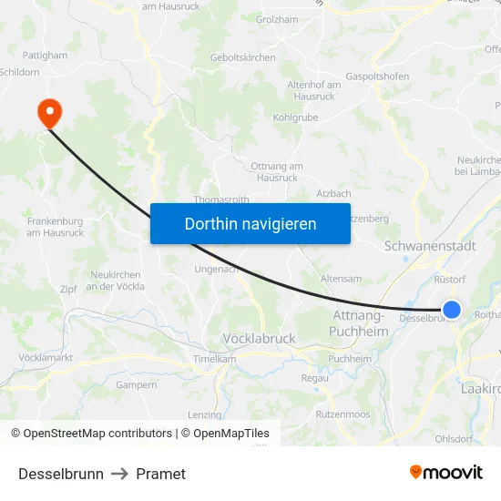 Desselbrunn to Pramet map