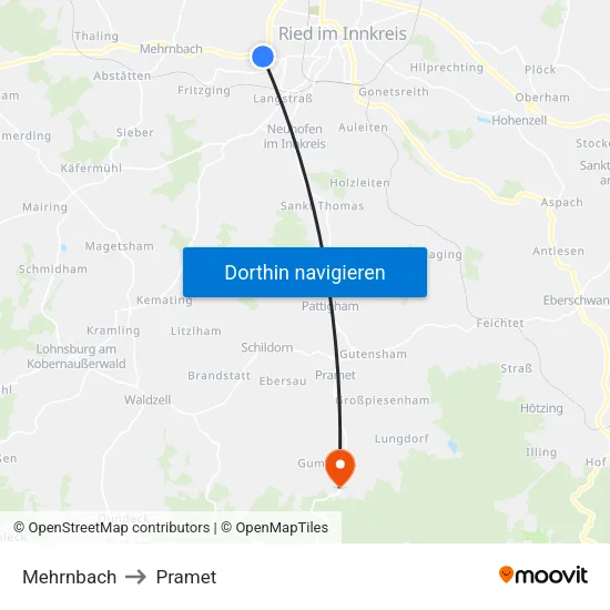 Mehrnbach to Pramet map