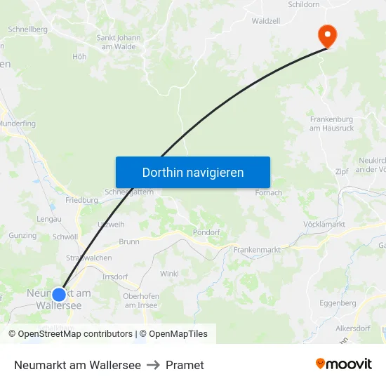 Neumarkt am Wallersee to Pramet map