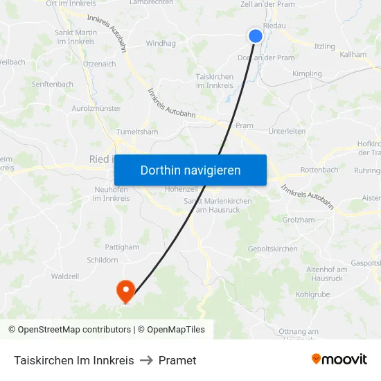 Taiskirchen Im Innkreis to Pramet map
