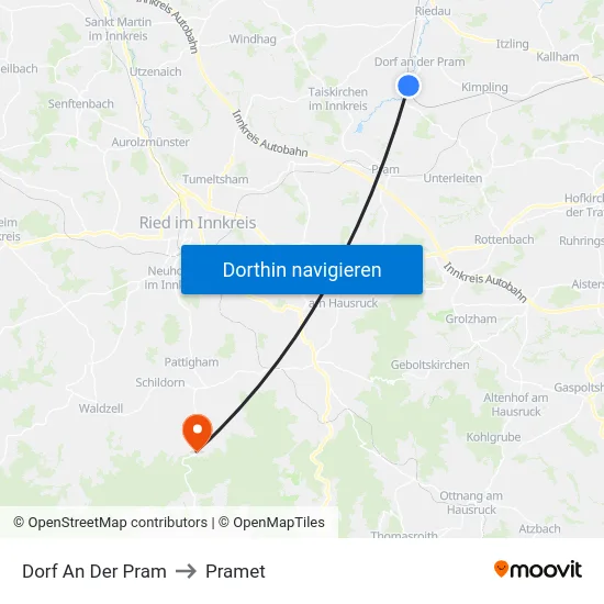 Dorf An Der Pram to Pramet map