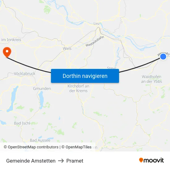 Gemeinde Amstetten to Pramet map