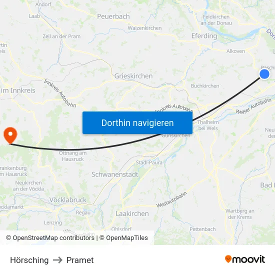 Hörsching to Pramet map