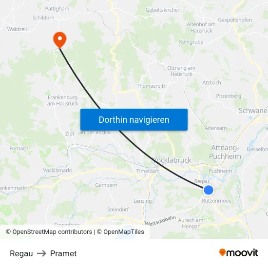 Regau to Pramet map