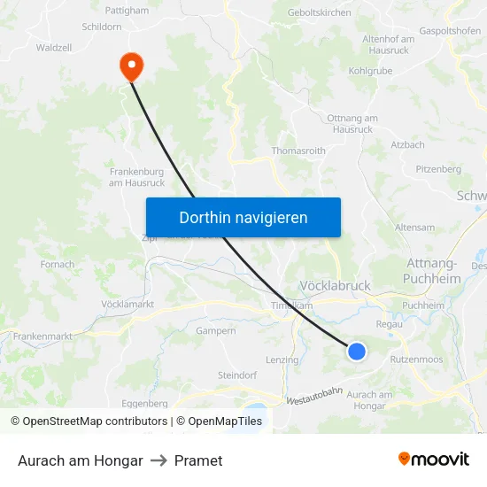 Aurach am Hongar to Pramet map