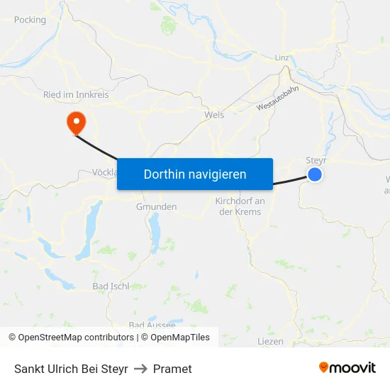 Sankt Ulrich Bei Steyr to Pramet map