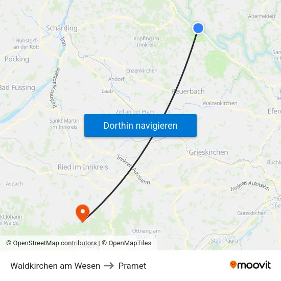 Waldkirchen am Wesen to Pramet map