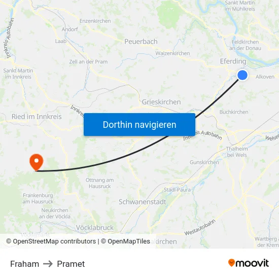 Fraham to Pramet map