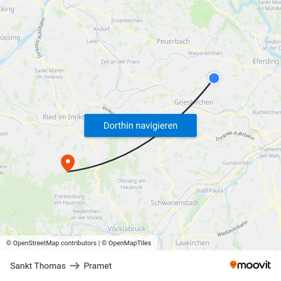 Sankt Thomas to Pramet map
