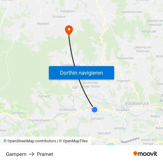 Gampern to Pramet map
