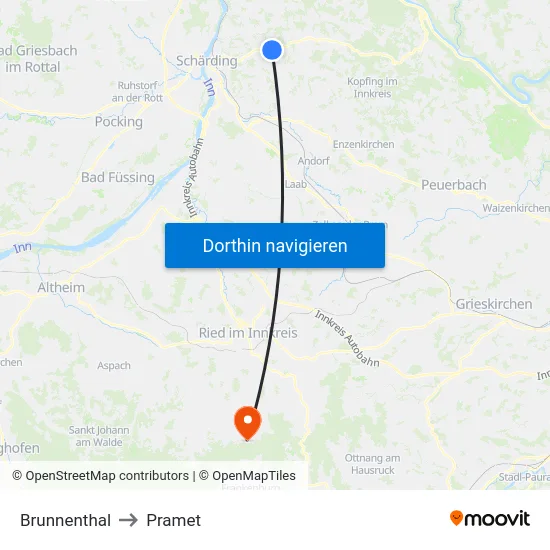 Brunnenthal to Pramet map