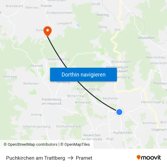 Puchkirchen am Trattberg to Pramet map