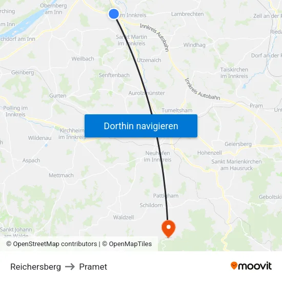 Reichersberg to Pramet map