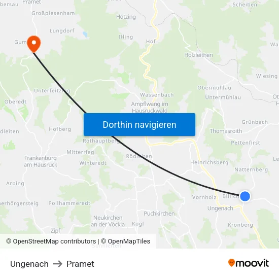 Ungenach to Pramet map