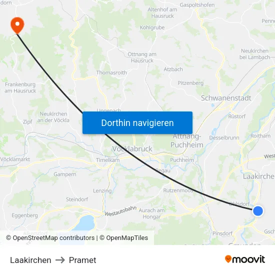 Laakirchen to Pramet map