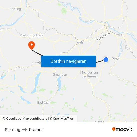 Sierning to Pramet map