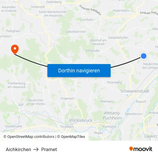 Aichkirchen to Pramet map
