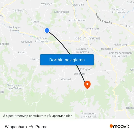 Wippenham to Pramet map