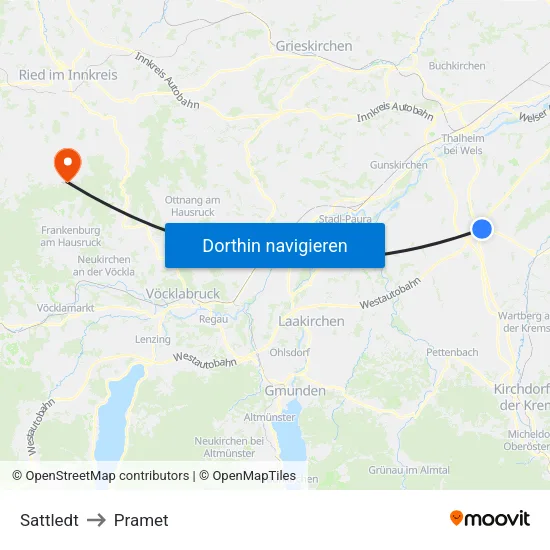 Sattledt to Pramet map