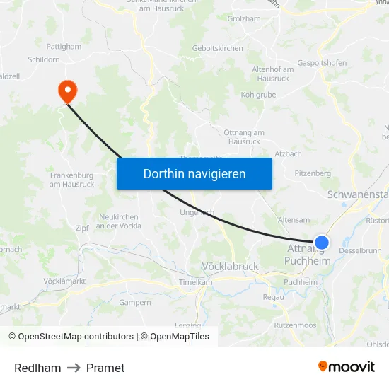 Redlham to Pramet map