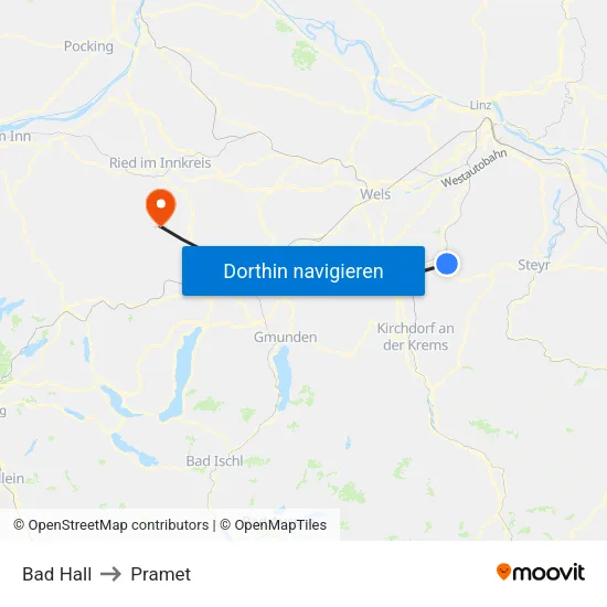 Bad Hall to Pramet map