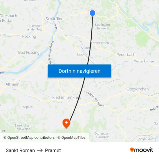 Sankt Roman to Pramet map