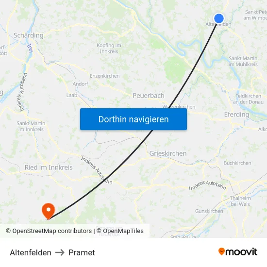 Altenfelden to Pramet map