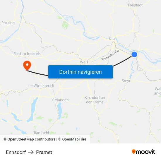 Ennsdorf to Pramet map