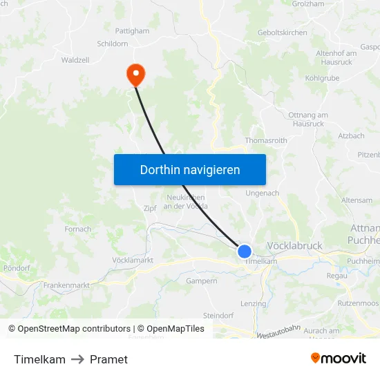 Timelkam to Pramet map