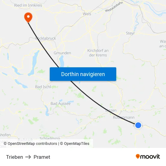 Trieben to Pramet map