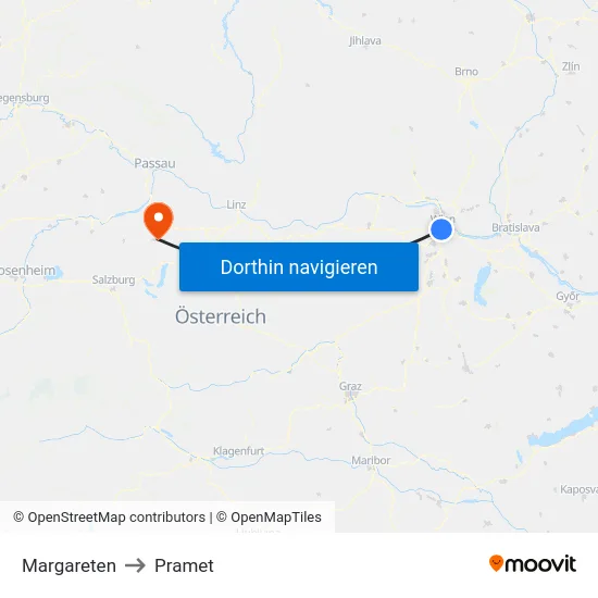 Margareten to Pramet map